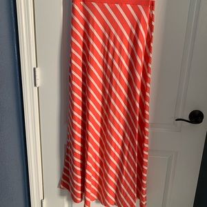 Coral colored striped maxi skirt